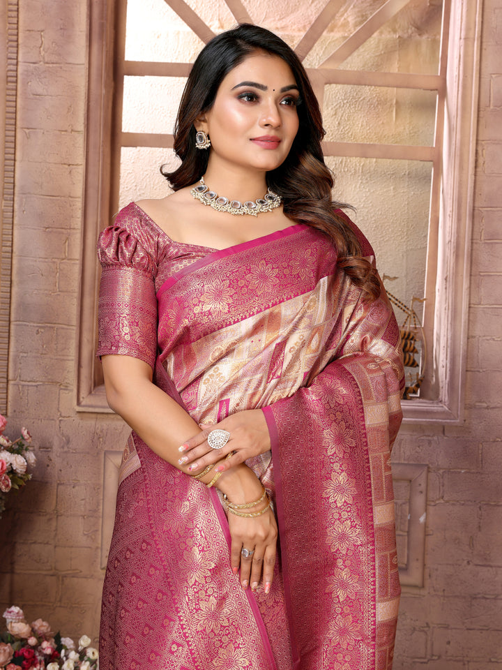 Beige Somya Banarasi Chaturi silk saree ,Jari weaving Border and Weaving rich pallu