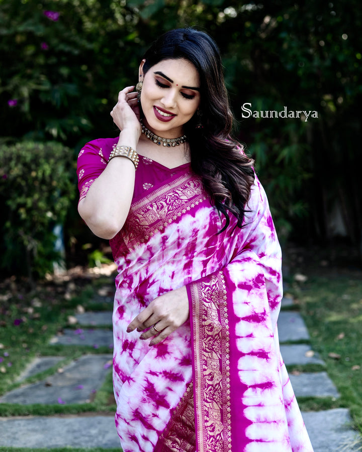 Dark Pink Saundarya Sibori Work With Soft Dola Silk With Zari Border & Zari Weaving  Rich Pallu