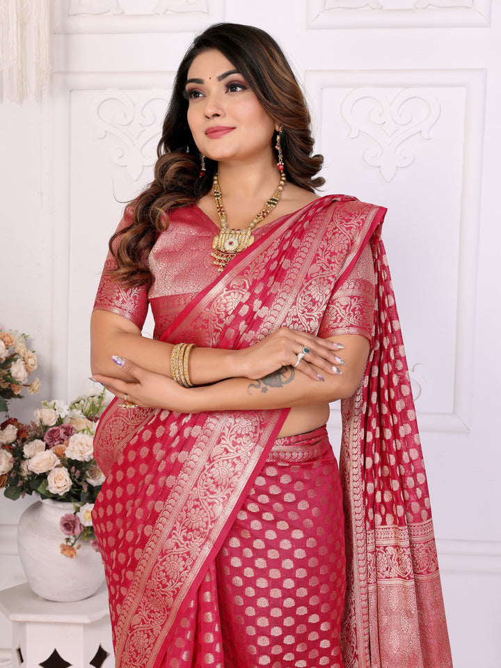 Red Aruni Soft Organza Silk Banarasi Saree With Unique Butta With Unique Colours