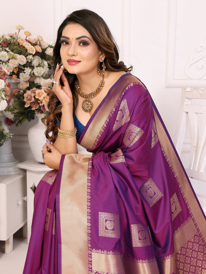 Purple Sameera Lichi soft Silk sarees & woven Butta concept With woven Zari borders both sides