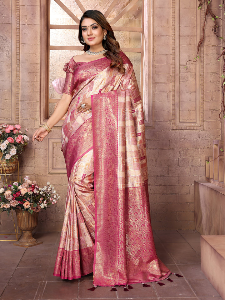 Beige Somya Banarasi Chaturi silk saree ,Jari weaving Border and Weaving rich pallu