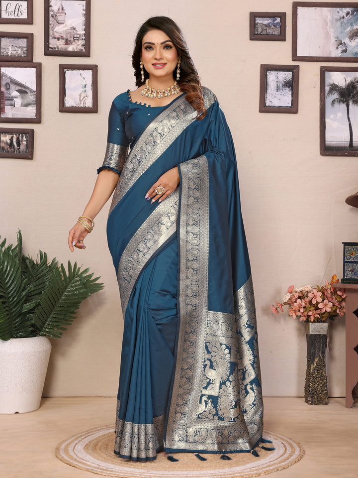 Sky Blue Ruby Banarasi silk sarees saree with beautiful Gala weaving exclusive work soft comfy