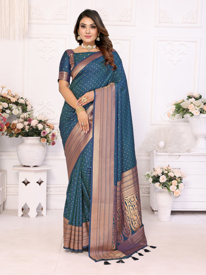Blue Sudarshana Soft Silk Saree With Weaving Butties & weaving Zari Border And Rich Pallu