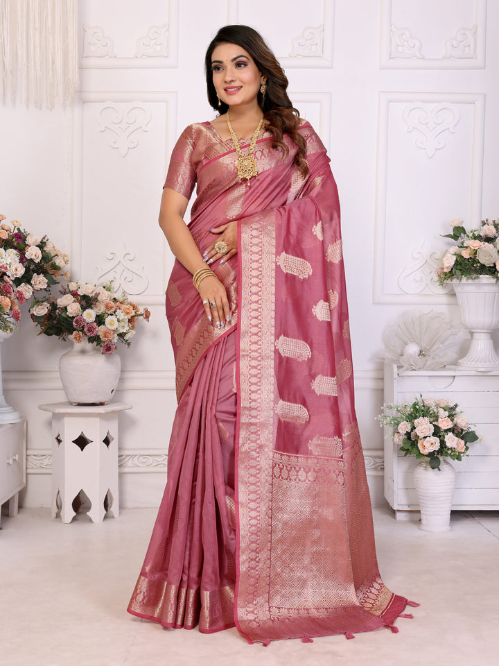 Brown Vanshika Soft Organza Silk Banarasi Saree With Unique Butta With Unique Colours