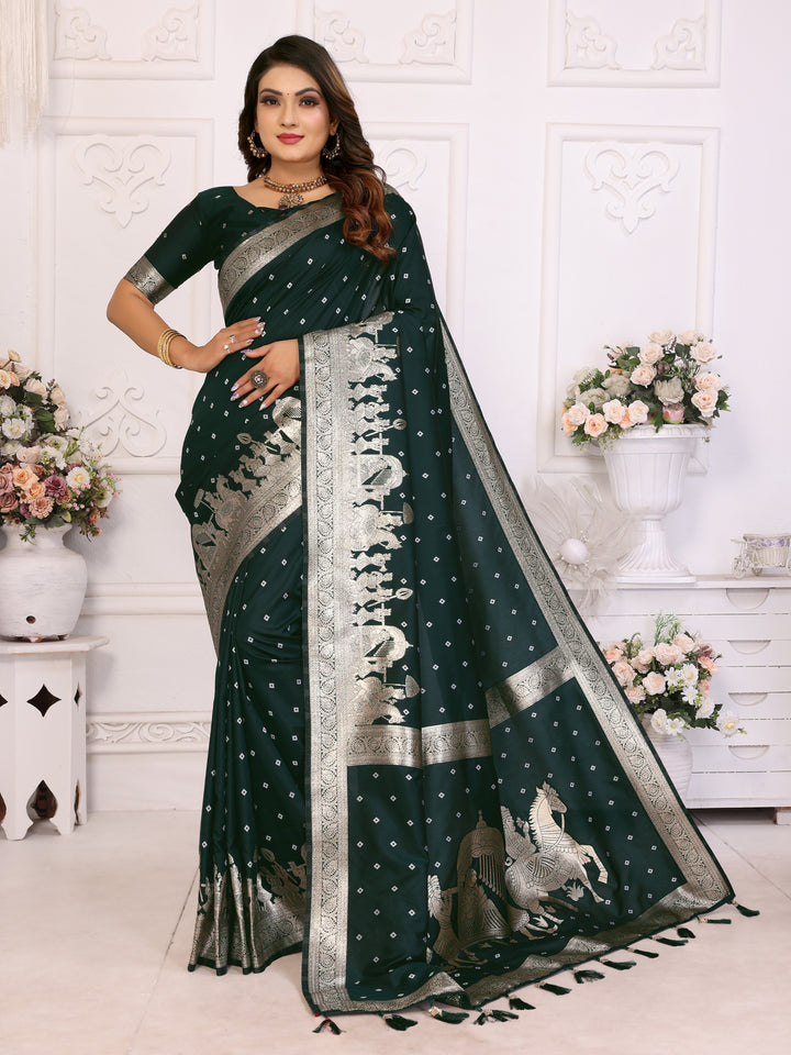 Green Heena summer kochi silk saree with beautiful Bandhej weaving work soft comfy....