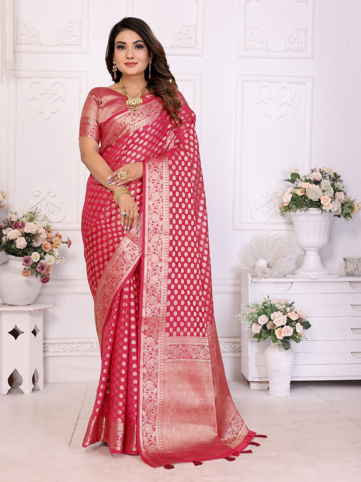 Red Aruni Soft Organza Silk Banarasi Saree With Unique Butta With Unique Colours