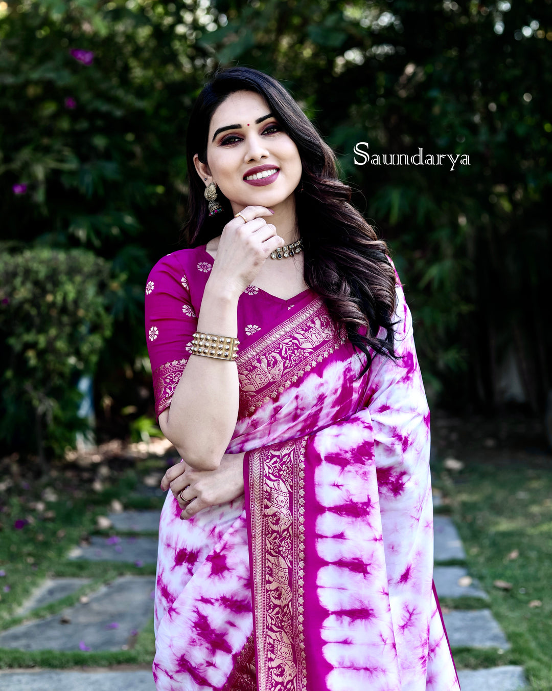 Dark Pink Saundarya Sibori Work With Soft Dola Silk With Zari Border & Zari Weaving  Rich Pallu