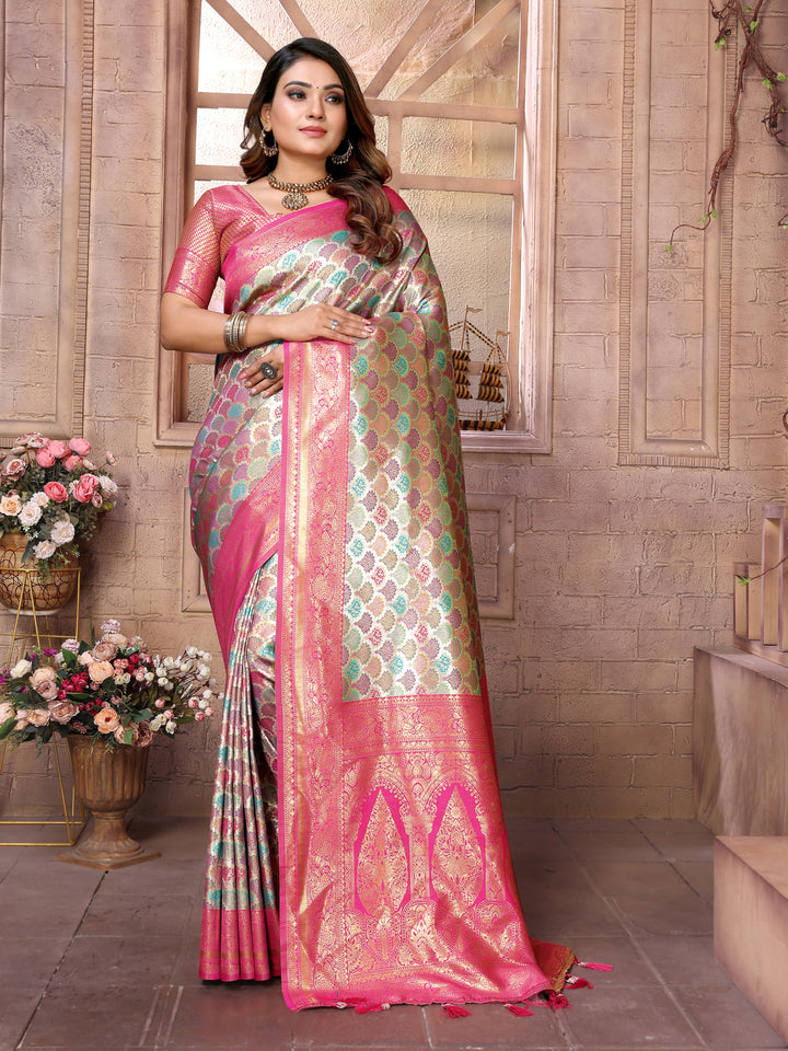 Multi Chaturi-1 Banarasi Chaturi silk saree Jari weaving Border and Weaving rich pallu