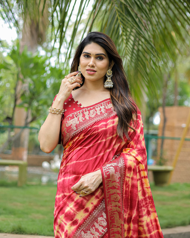 Maroon Rangavelly Sibori Print Paithani Silk Sarees With Gold Zari Paithani Border & Contrast Rich Pallu