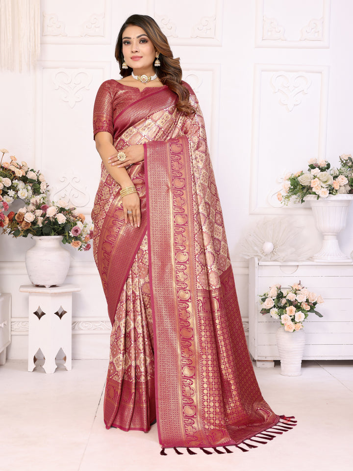 Brown Chaturi-2 Banarasi Chaturi silk saree Jari weaving Border and Weaving rich pallu