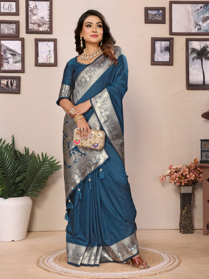 Sky Blue Ruby Banarasi silk sarees saree with beautiful Gala weaving exclusive work soft comfy