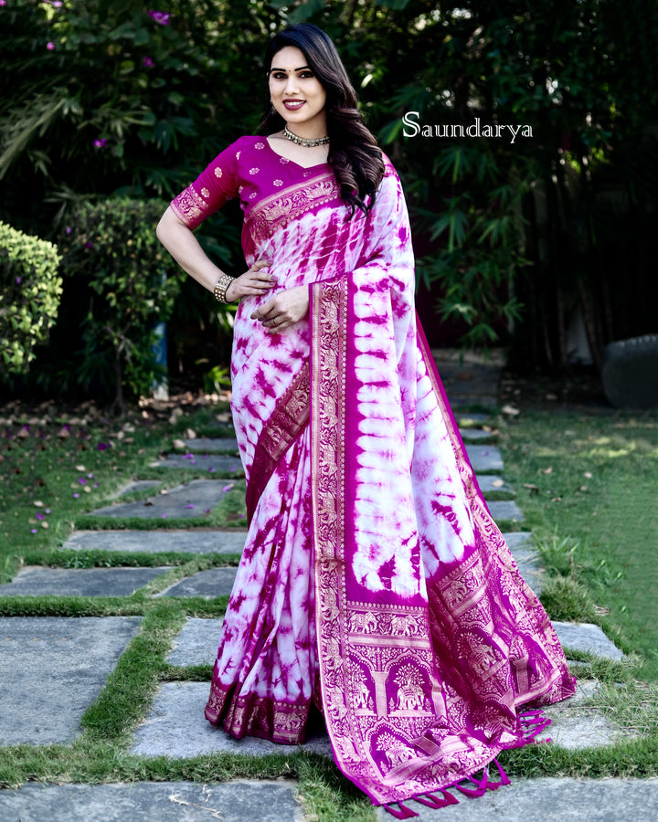 Dark Pink Saundarya Sibori Work With Soft Dola Silk With Zari Border & Zari Weaving  Rich Pallu