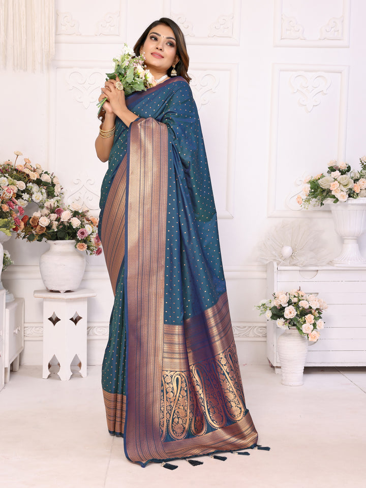 Blue Sudarshana Soft Silk Saree With Weaving Butties & weaving Zari Border And Rich Pallu