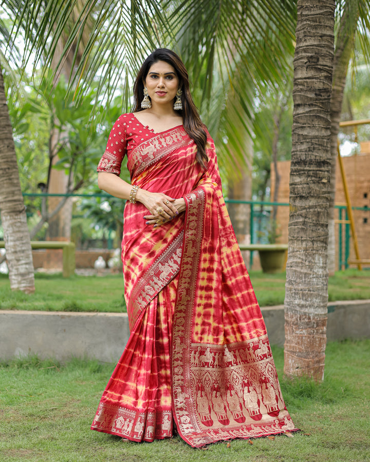 Maroon Rangavelly Sibori Print Paithani Silk Sarees With Gold Zari Paithani Border & Contrast Rich Pallu