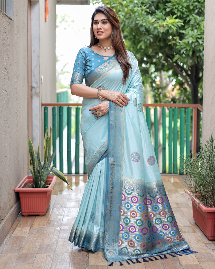 Sky Kamlika Dola Silk With Unique Butta And Contrast Border & Rich Pallu