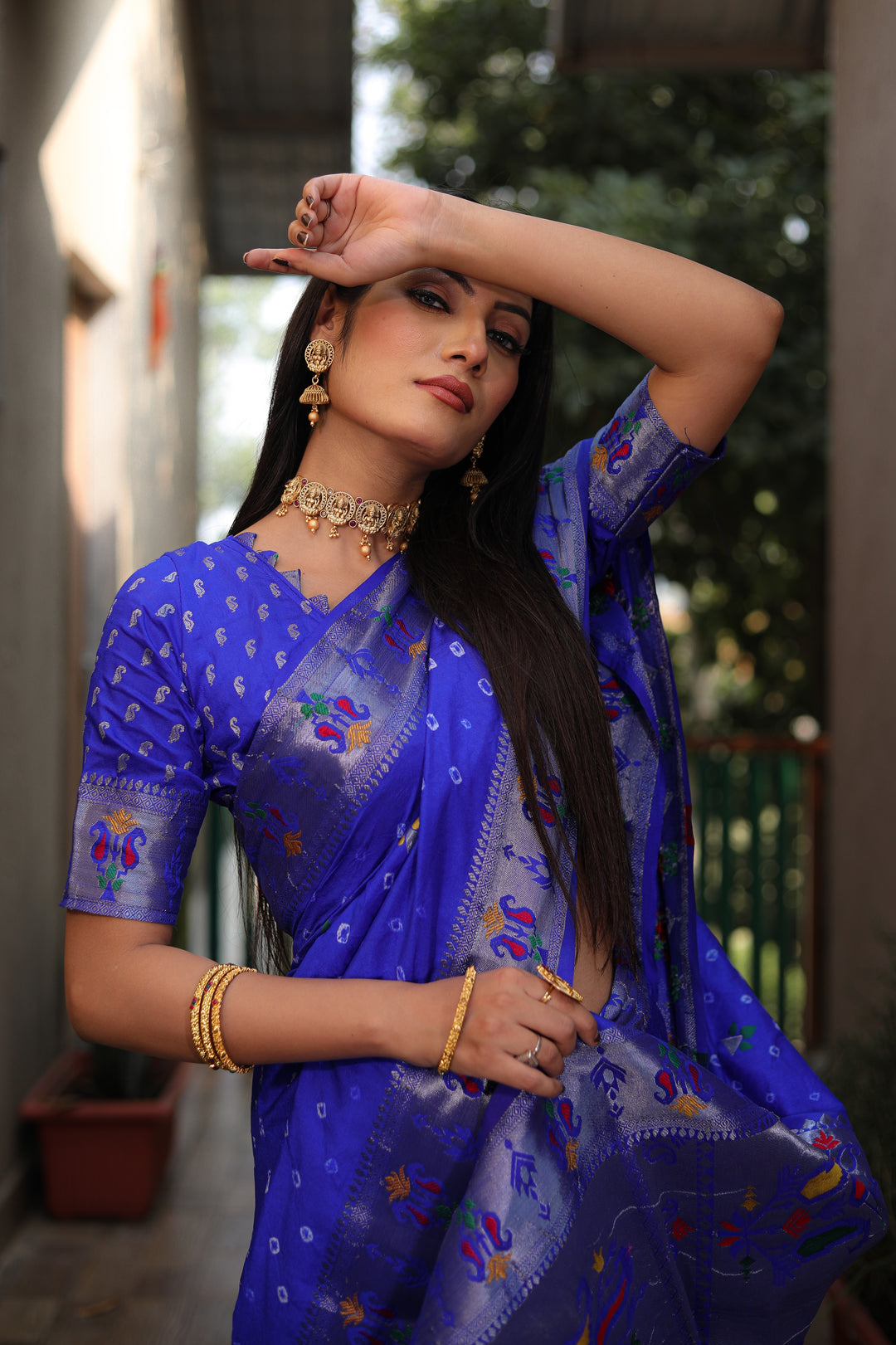 Blue Yogeshwari Dola Soft Silk Bandhej Saree With Jari Border & Weaving Paithani Style Rich Pallu