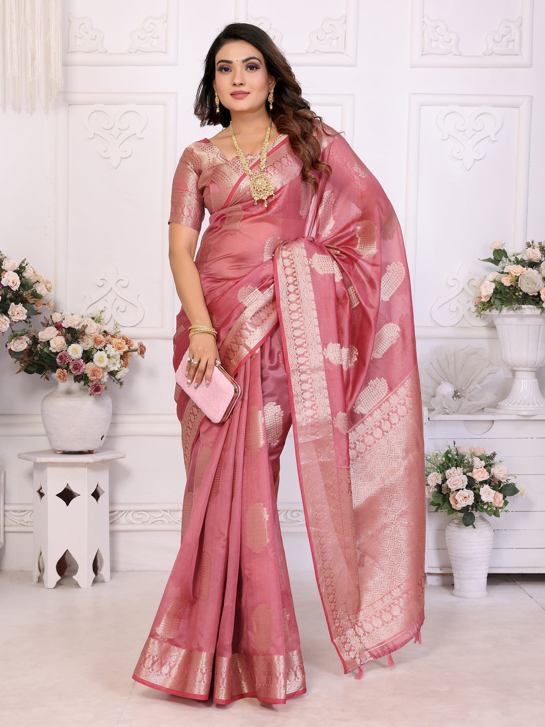 Brown Vanshika Soft Organza Silk Banarasi Saree With Unique Butta With Unique Colours