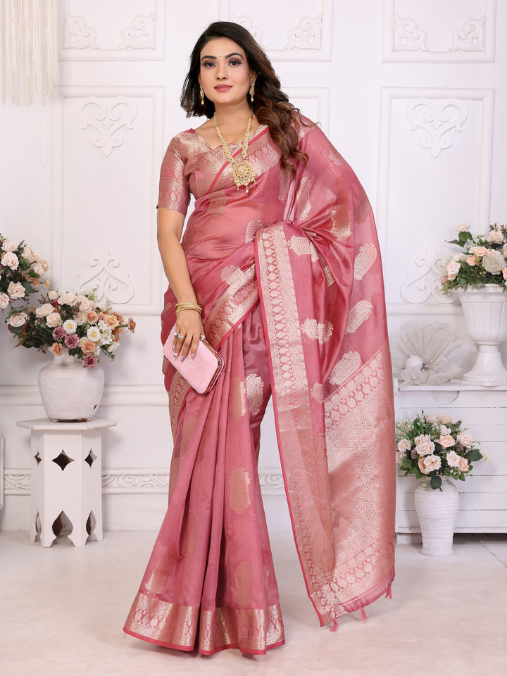 Brown Vanshika Soft Organza Silk Banarasi Saree With Unique Butta With Unique Colours