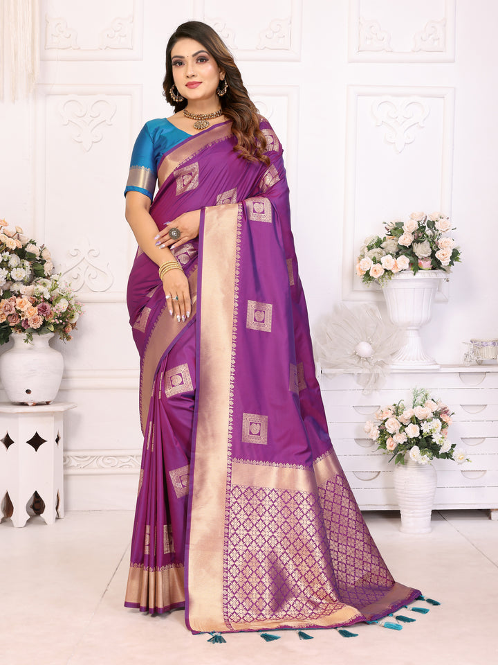 Purple Sameera Lichi soft Silk sarees & woven Butta concept With woven Zari borders both sides