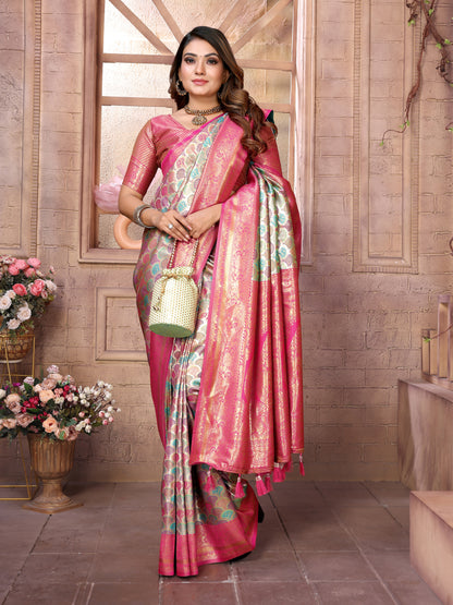 Multi Chaturi-1 Banarasi Chaturi silk saree Jari weaving Border and Weaving rich pallu
