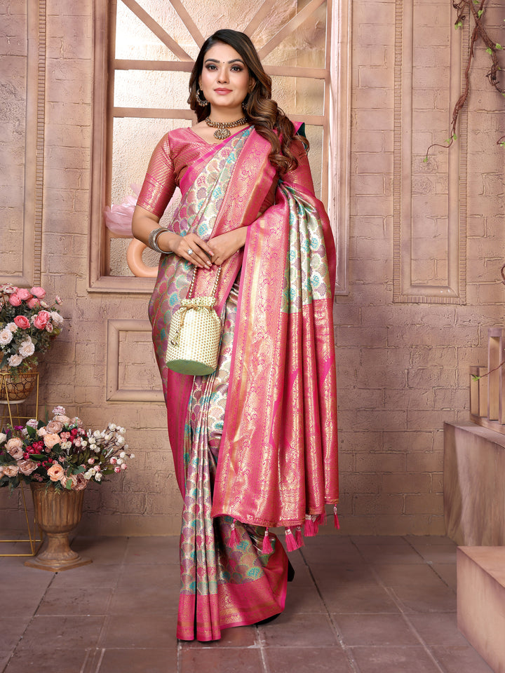 Multi Chaturi-1 Banarasi Chaturi silk saree Jari weaving Border and Weaving rich pallu