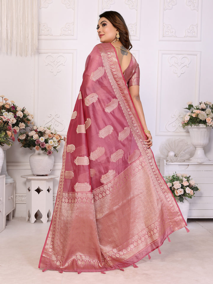 Pink Vanshika Soft Organza Silk Banarasi Saree With Unique Butta With Unique Colours