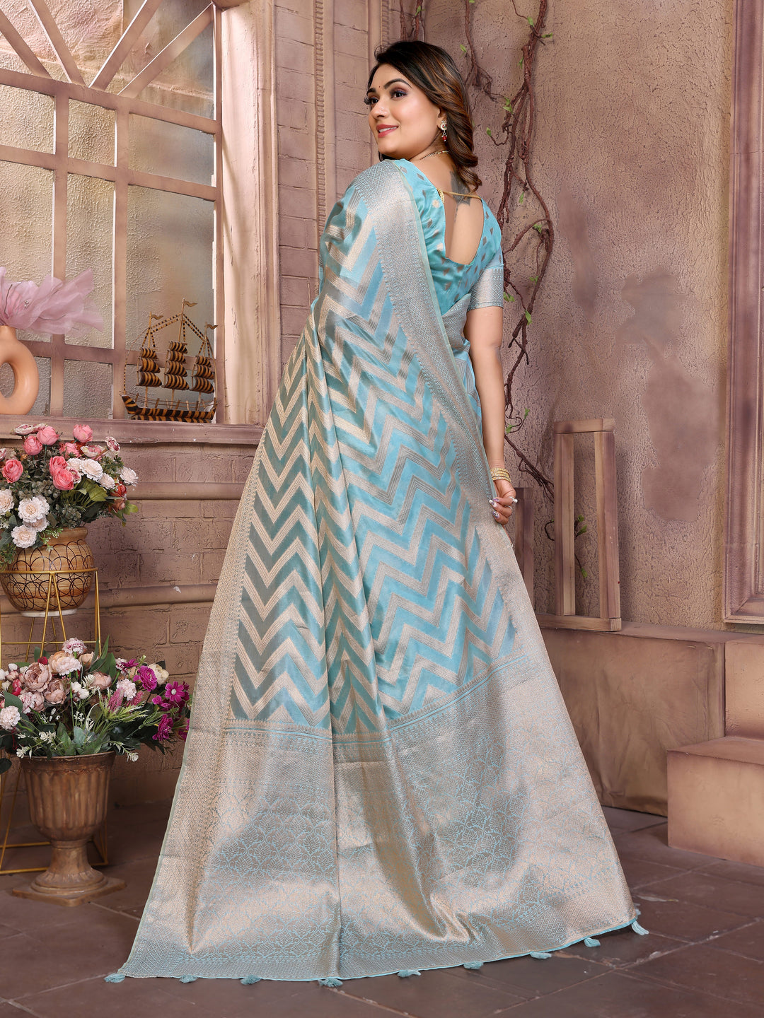 Sky Dwija Soft Organza Silk Banarasi Saree With Unique Butta With Unique Colours
