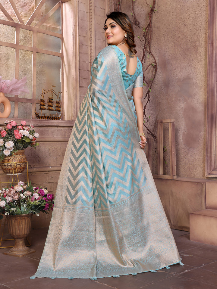 Sky Dwija Soft Organza Silk Banarasi Saree With Unique Butta With Unique Colours