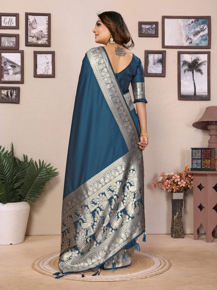 Sky Blue Ruby Banarasi silk sarees saree with beautiful Gala weaving exclusive work soft comfy