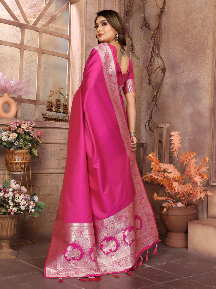 Pink Rani Banarasi silk sarees saree with beautiful Gala weaving exclusive work soft comfy