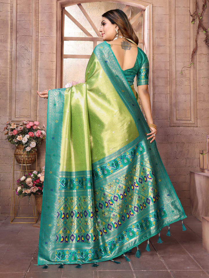 Green Vimala Banarasi Silk Saree With Contrast Paithani Woven Borders & Pallu