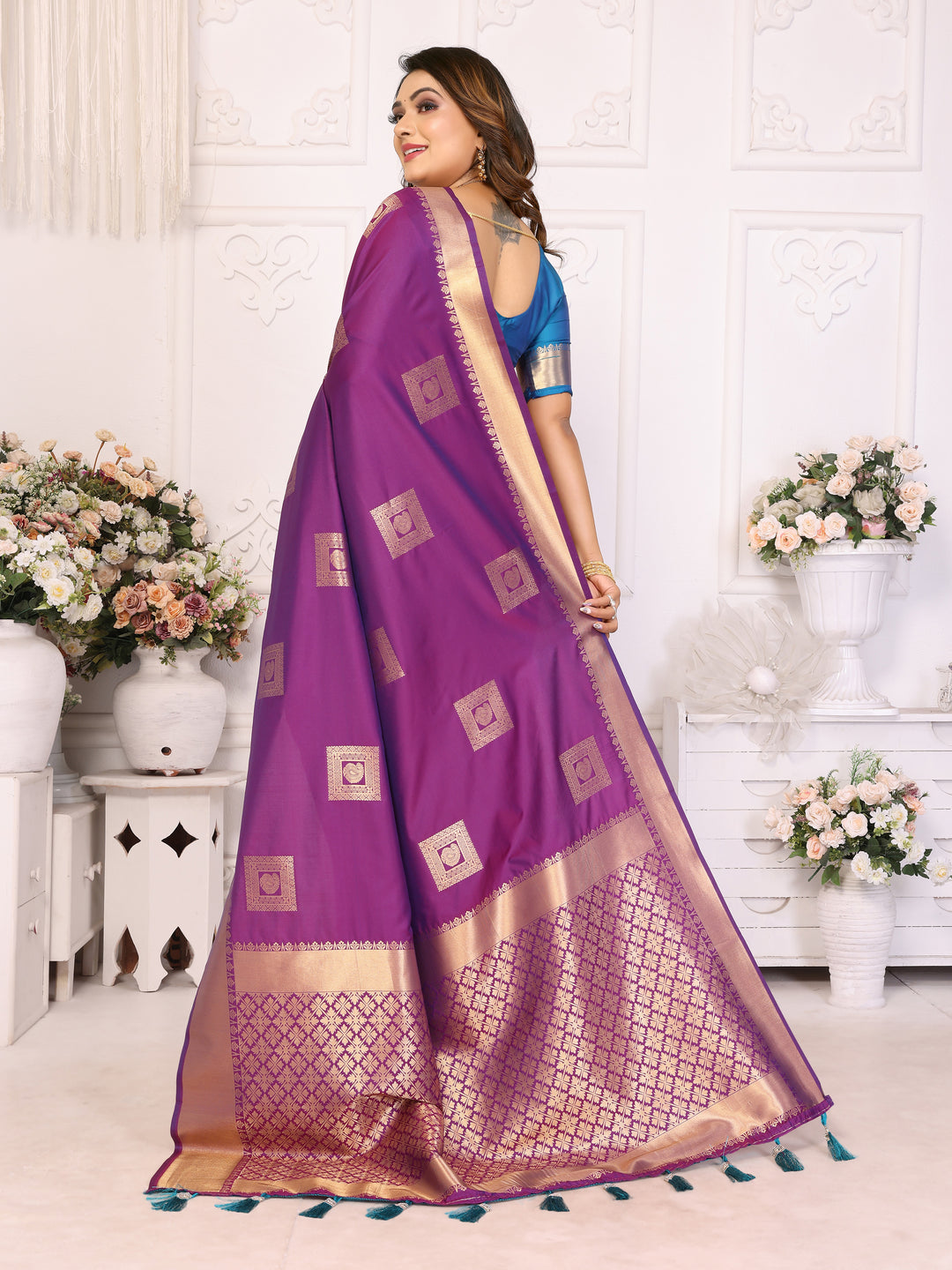 Purple Sameera Lichi soft Silk sarees & woven Butta concept With woven Zari borders both sides