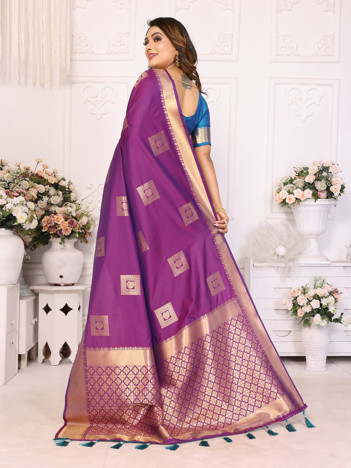 Purple Sameera Lichi soft Silk sarees & woven Butta concept With woven Zari borders both sides