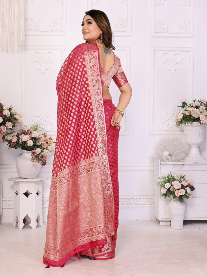 Red Aruni Soft Organza Silk Banarasi Saree With Unique Butta With Unique Colours
