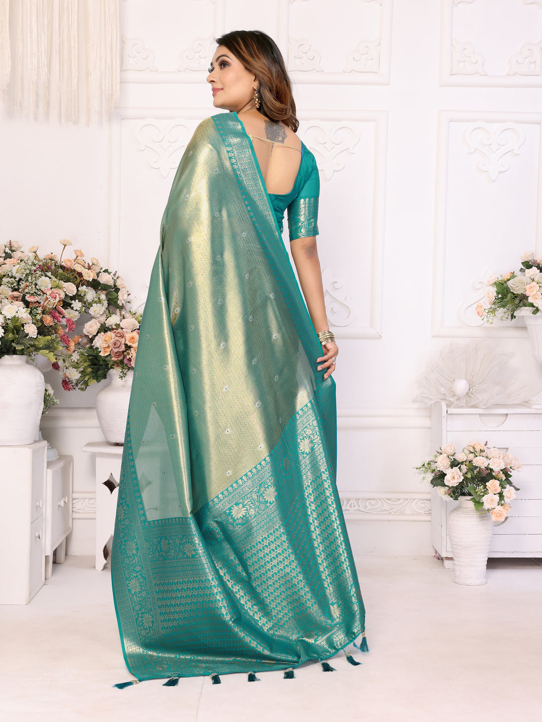 Rama Eshwari Banarasi tissue silk  sarees with all over Butti contrast woven borders classic pallu