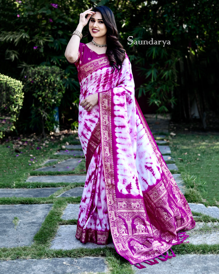 Dark Pink Saundarya Sibori Work With Soft Dola Silk With Zari Border & Zari Weaving  Rich Pallu