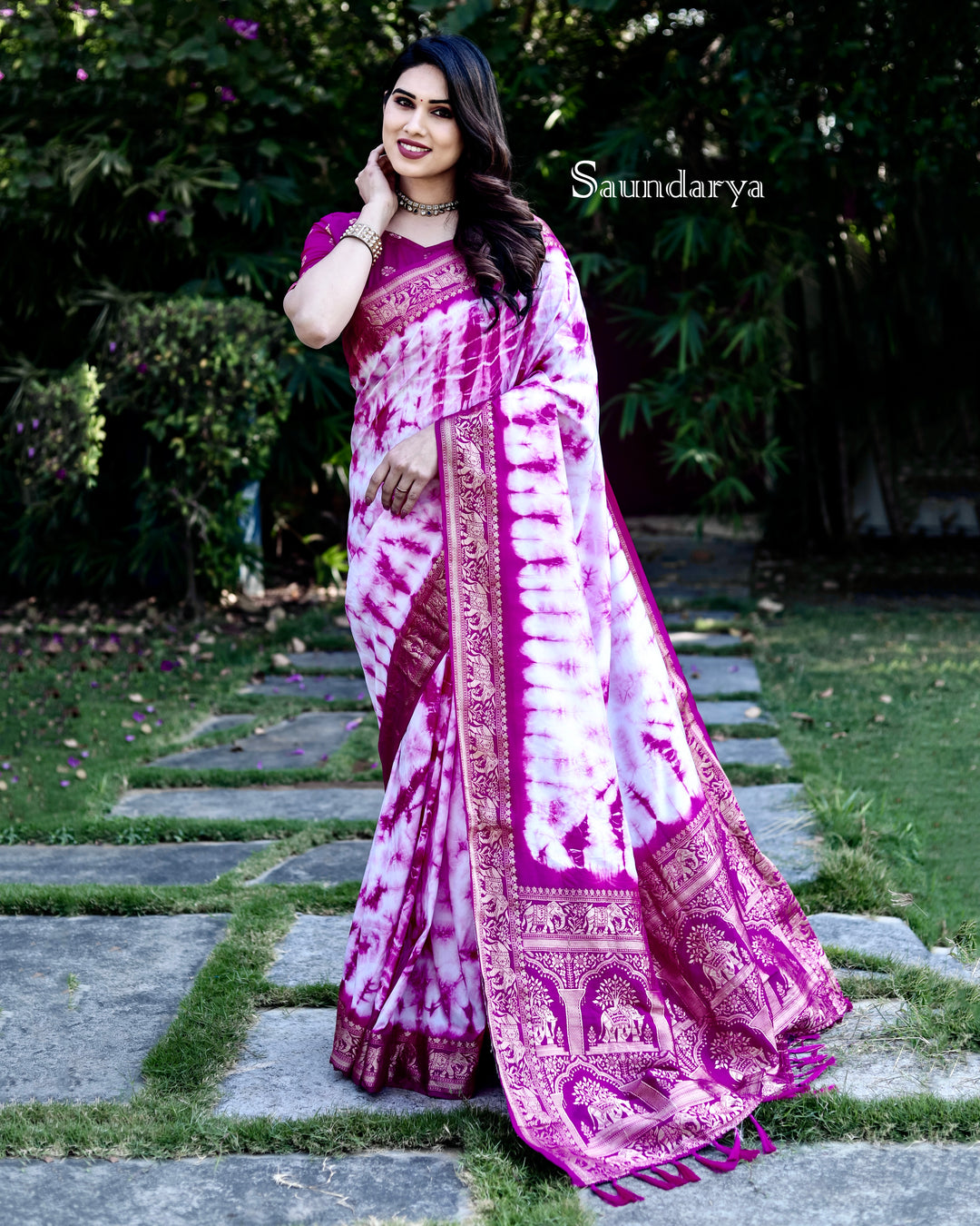 Dark Pink Saundarya Sibori Work With Soft Dola Silk With Zari Border & Zari Weaving  Rich Pallu