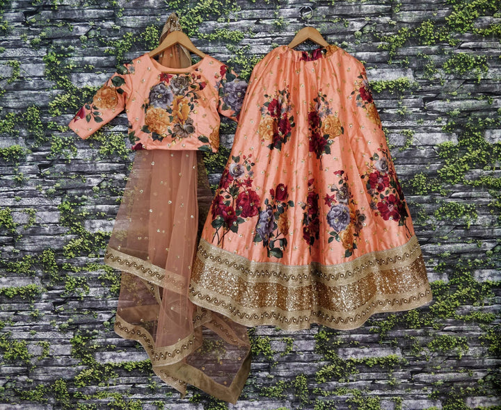 Peach Color Art Silk Sequins Embroidered Border and Pearl work Lehenga Choli