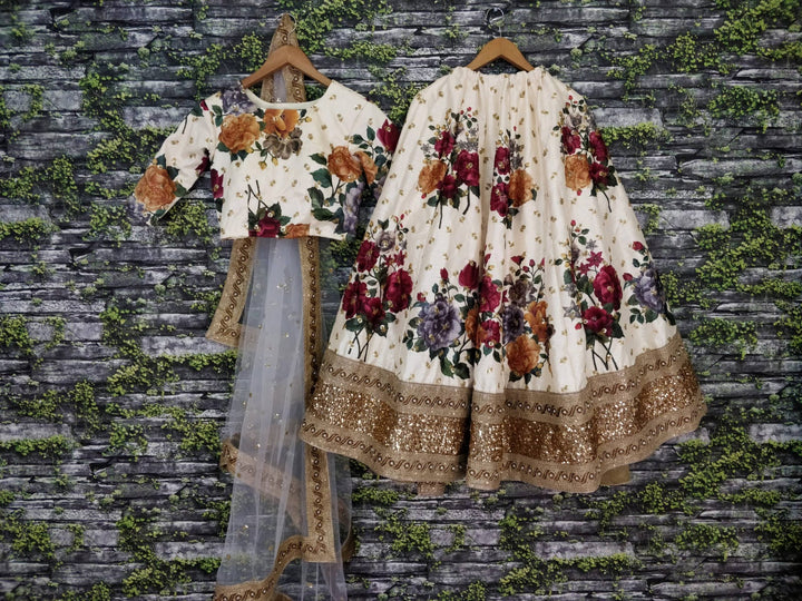 Cream Color Art Silk Sequins Embroidered Border and Pearl work Lehenga Choli