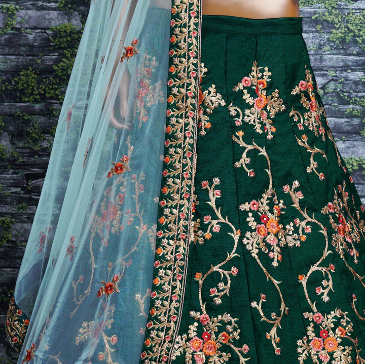 Green Color Taffeta Silk Sequins Embroidery with diamond work Lehenga Choli