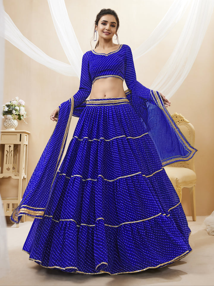 Blue color Georgette Leheriya Printed with lace all over work Lehenga Choli