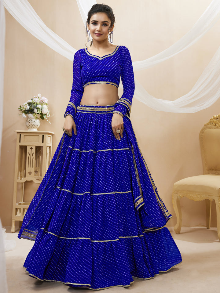 Blue color Georgette Leheriya Printed with lace all over work Lehenga Choli