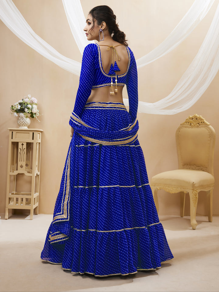 Blue color Georgette Leheriya Printed with lace all over work Lehenga Choli