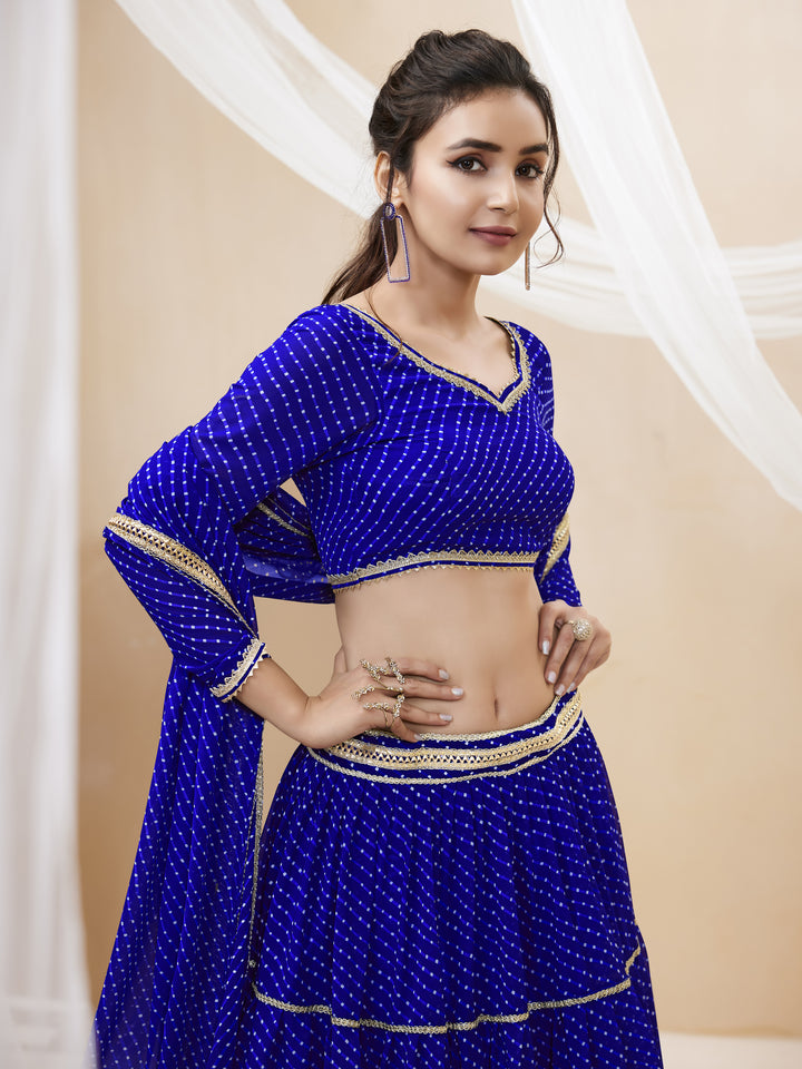 Blue color Georgette Leheriya Printed with lace all over work Lehenga Choli