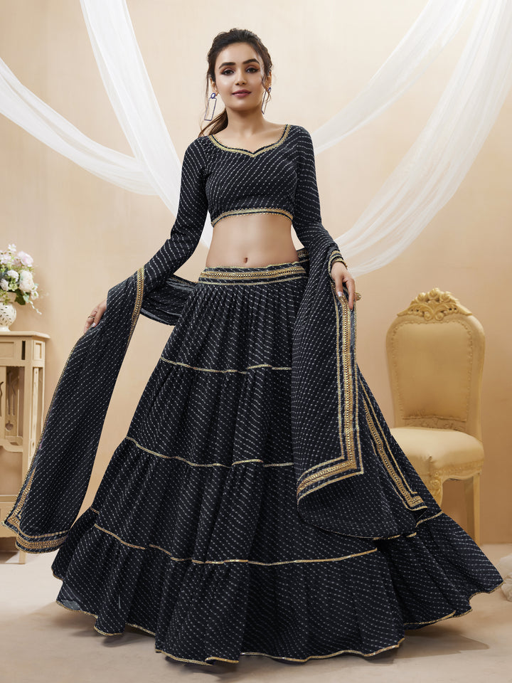 Black color Georgette Leheriya Printed with lace all over work  Lehenga Choli