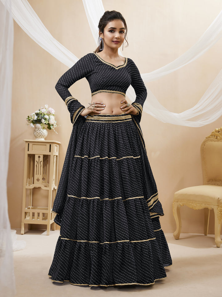 Black color Georgette Leheriya Printed with lace all over work  Lehenga Choli