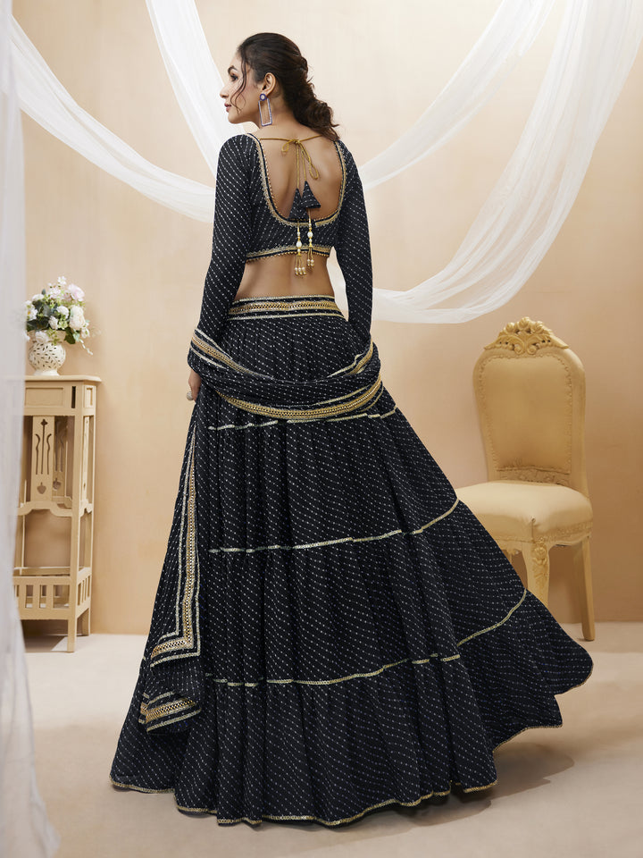 Black color Georgette Leheriya Printed with lace all over work  Lehenga Choli