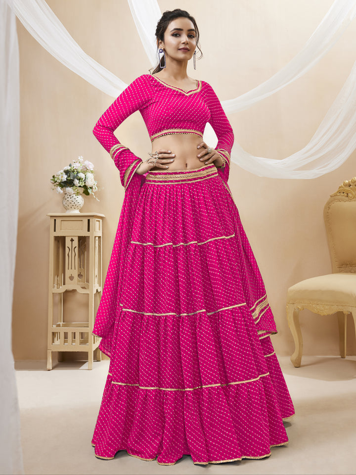 Pink color Georgette Leheriya Printed with lace all over work Lehenga Choli