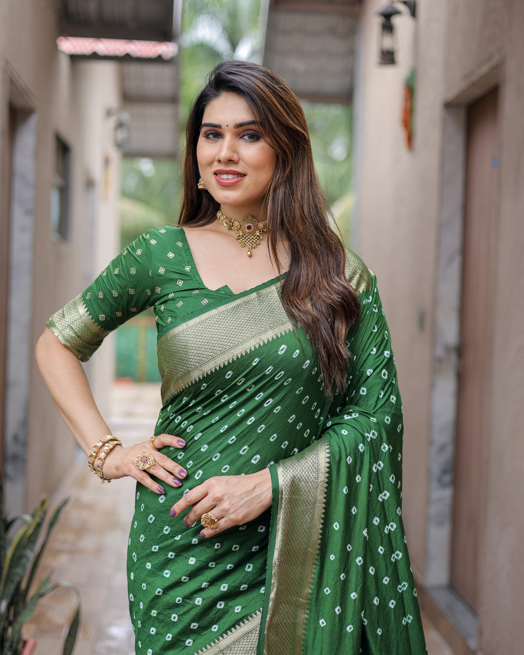 Green Yashomati Dola Soft Silk Bandhej Sarees With Awesome Two Sides Jari Border &  Paithani Style Rich Pallu
