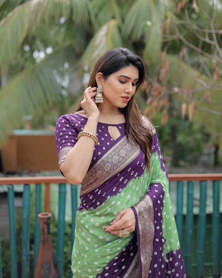 Green Devika Dola Soft Silk Bandhej Sarees Jari Paithani Weaving Border & Weaving Paithani Style Rich Pallu